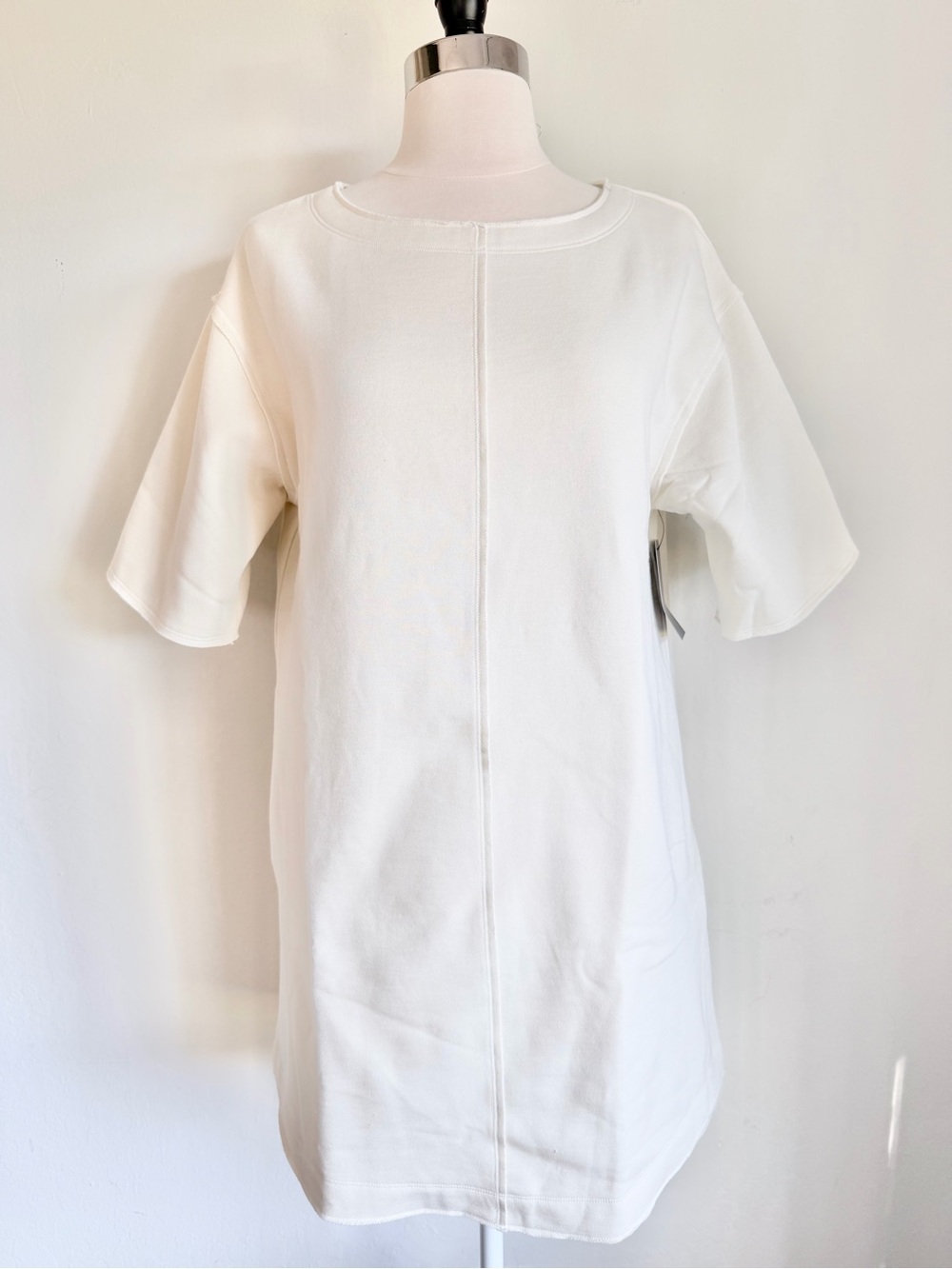 Melrose & Market Ivory Short Sleeve Mini Dress Fleece Exposed Seams, NWT